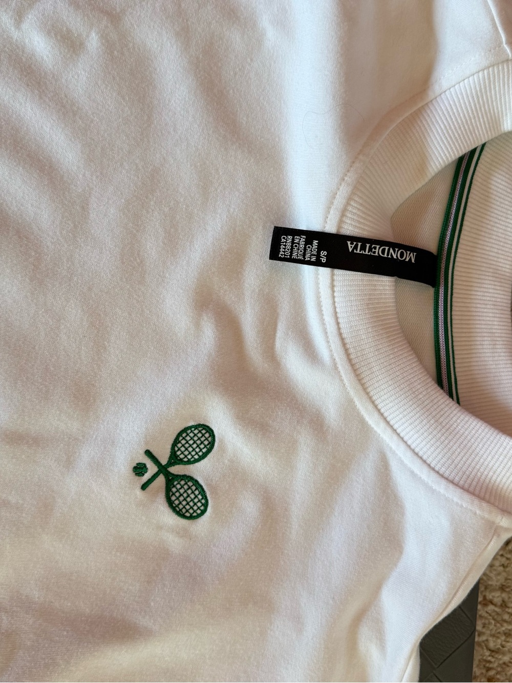 Mondetta White Sweatshirt with Green Tennis Logo